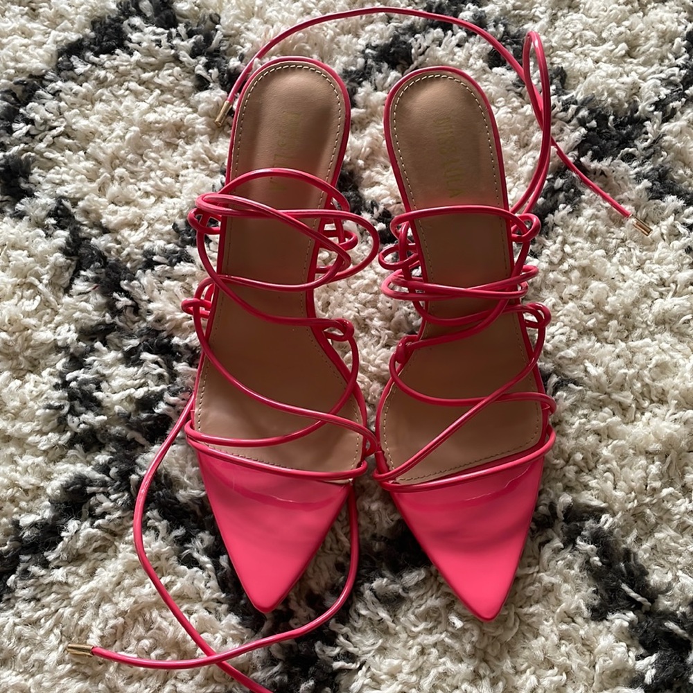 Miss Lola hot pink lace up heels